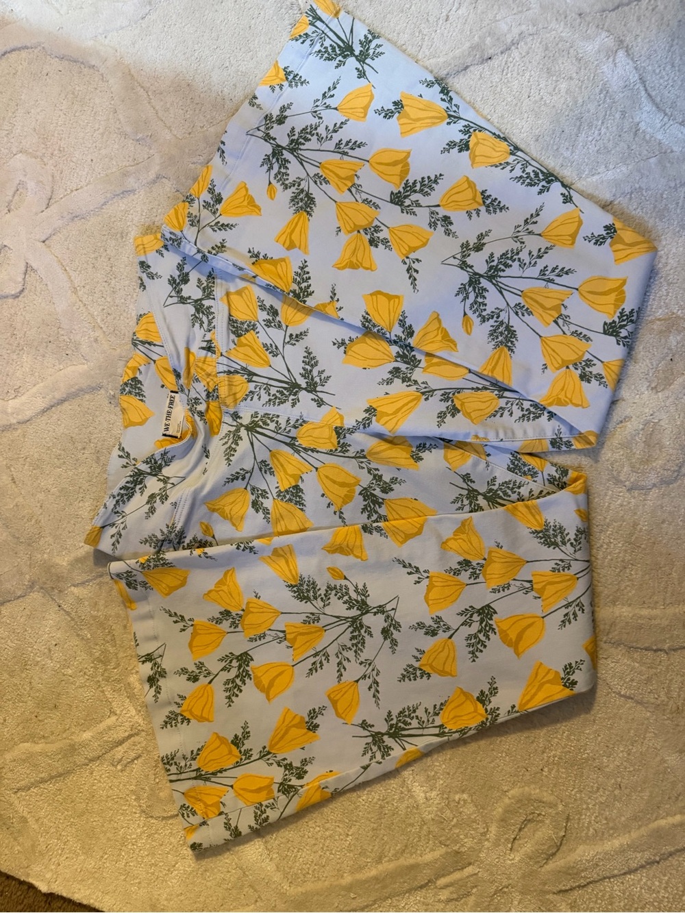 We The Free Sky Blue Shorts with Yellow Poppy Print